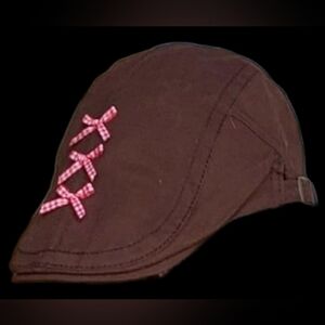 Brown Kids Cap with Pink Accents